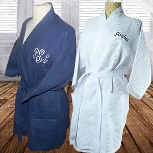 MONOGRAMMED KNEE LENGTH WAFFLE ROBES
