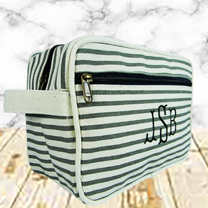 PERSONALIZED STRIPED CANVAS LINED TRAVEL KIT