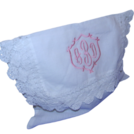 MONOGRAMMED LINEN CROCHET EDGE LINGERIE PURSE